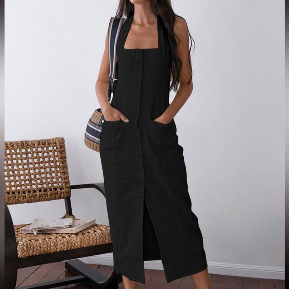 Ties Halter Open Back Cotten Linen Dress